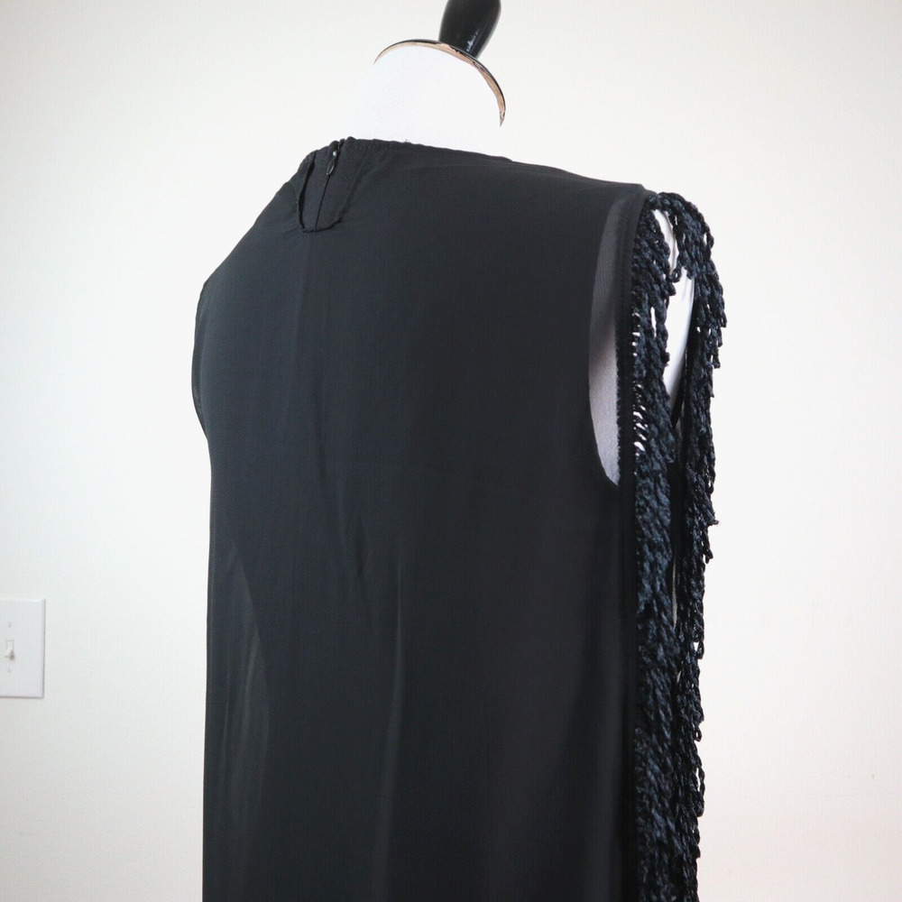 MAAC London Size M Cann Midi Dress Sheer Asymmetrical Fringe Black - Picture 6 of 11